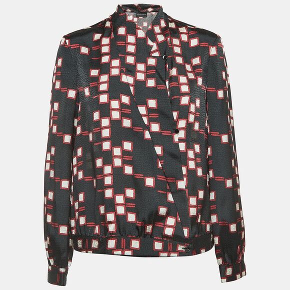 Emporio Armani Black Geometric Print Synthetic Long Sleeve Blouse M